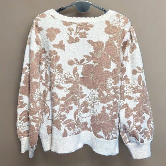 Liz Claiborne Ivory Beige Floral Jacquard Knit Sweater Size 2X NWT - Picture 5 of 11